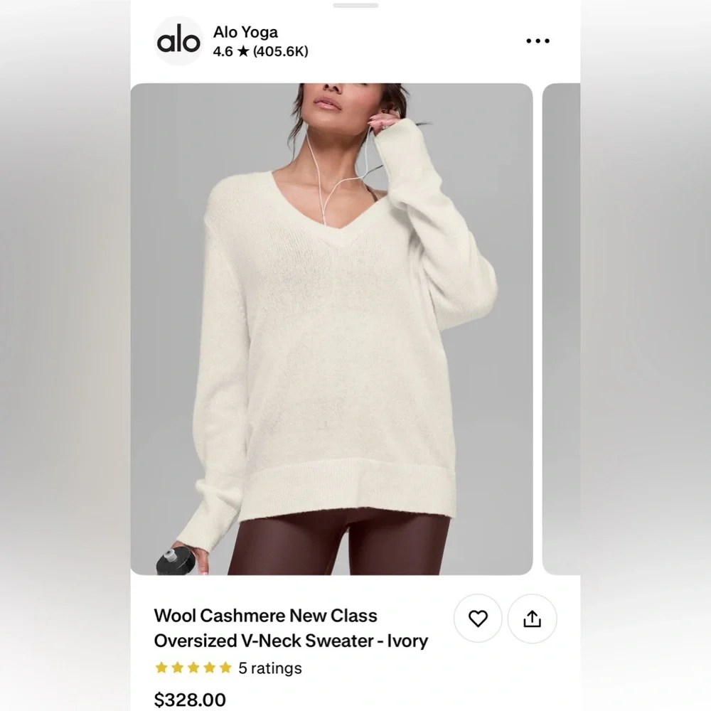 ALO Yoga Cream V-Neck Knit Sweater - Picture 2 of 4